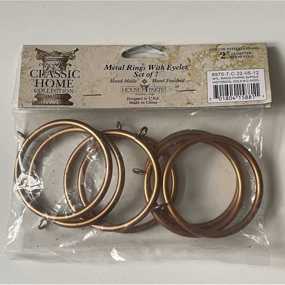 Classic Home 2” dia. Metal Curtain Rings w/ Eyelets - Historical Gold - 14 Rings - Picture 4 of 5